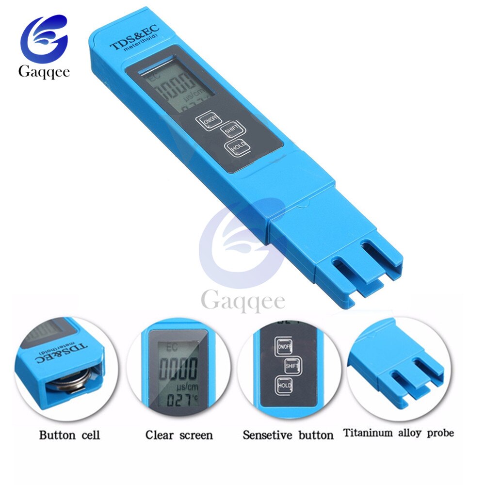 Tds ec meter temperatur tester pen 3 in1 funktion ledningsevne vand måleværktøj tds & ec tester 0-9990 ppm 15%