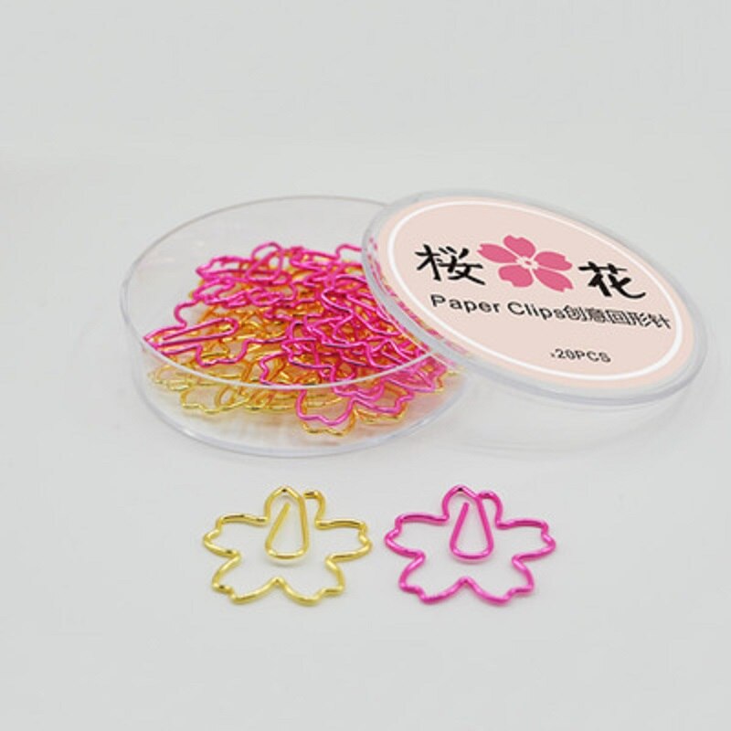 pink clip metal paper clip bookmark office stationery sakura paper clips