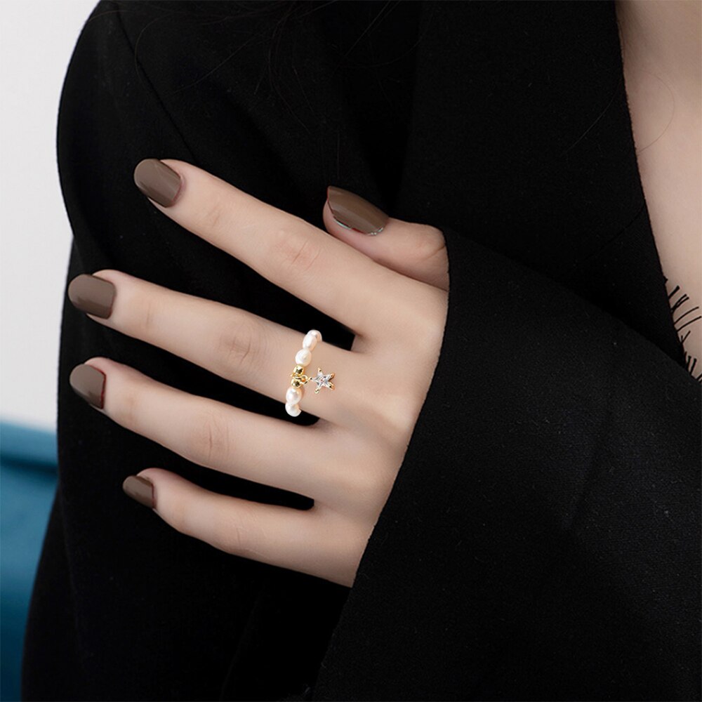 1Pc Natürliche Süßwasser Perle Finger Ring Minimalistischen Party Schmuck Kreis minimalistisch Party Quaste Ring Neue