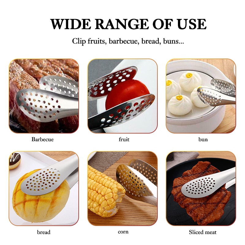 Kitchen Dining Bar Tools Stainless Steel Kitchen Tongs BBQ Steak Clip Salad Bread Cooking Serving Tongs Restaurant Food Folder