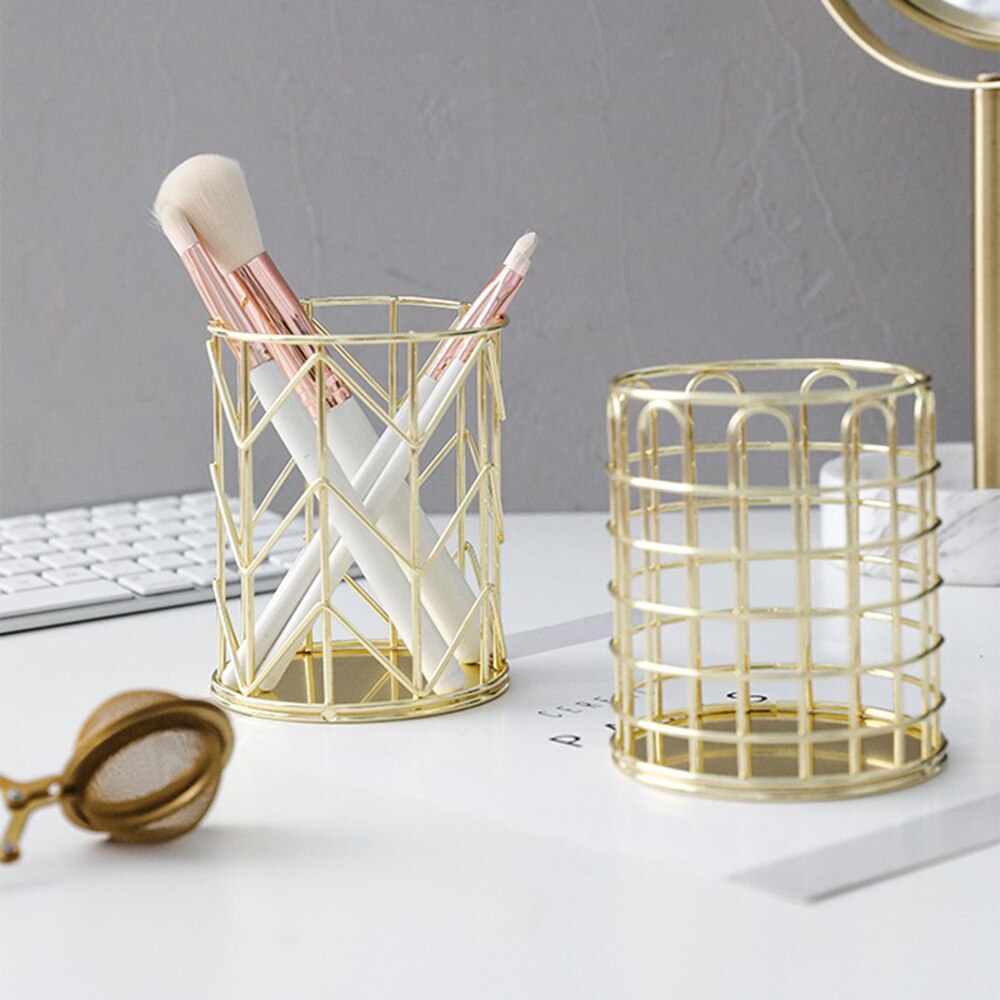 Nordisk hul metal rosa guld makeup børste opbevaring spand ins skønhedsværktøj børste opbevaring tube desktop penholder iron art cvs