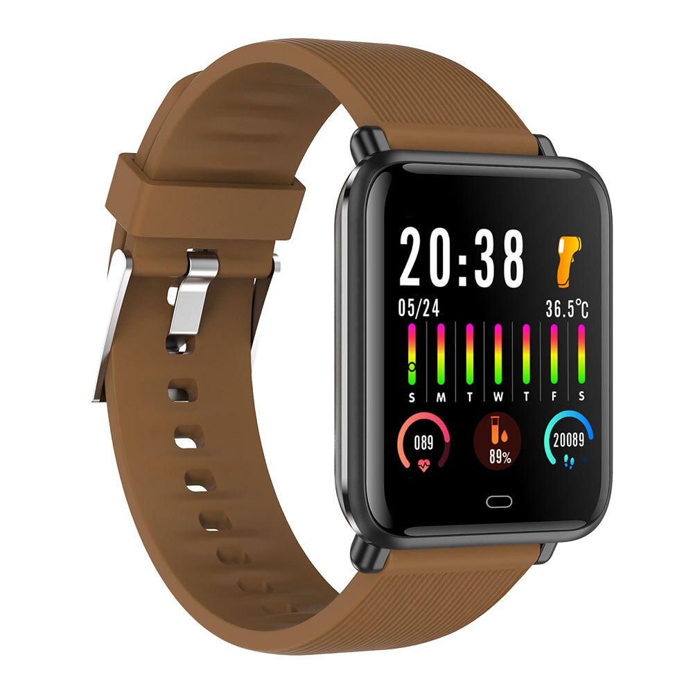 Imsoi  q9t 1.3 inch smartwatch temperatuurhorloges bloed zuurstof hartslag bloeddrukmeter fitness tracker smartwatch: Lichtbruin