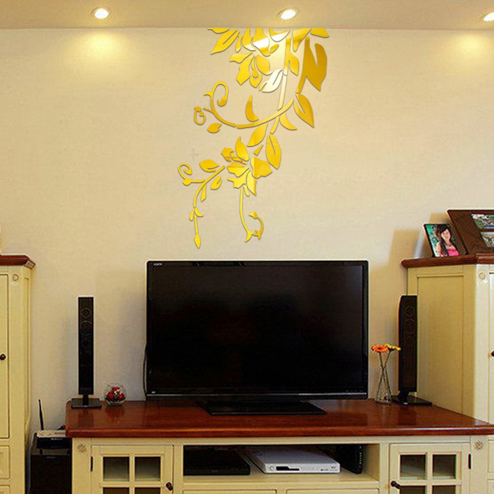 3D DIY Leaves Mirror Wall Sticker Removable Acrylic Modern Art Mural Stickers for Living Room Bedroom TV Wall Home Decoration