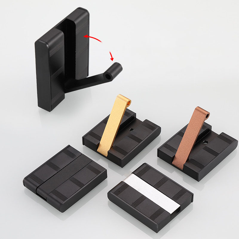 Crochet Invisible en aluminium noir, espace pour vêtements de porche, crochet à rangée cachée, porte pliante, poinçon, accessoires de salle de bains