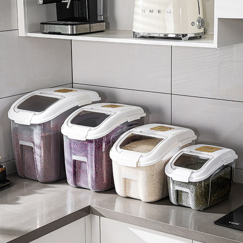 Contenedor grande de cocina de 5-25KG, cubo a prueba de insectos, a prueba de humedad, tarro sellado de grano de arroz, almacenamiento doméstico, caja de tienda de comida para perros y Mascotas