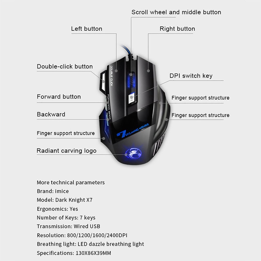 X7 Wired Gaming Mouse Usb Optical Computer Mouse 7 Knoppen Professionele Gamer Mouse Voor Laptops