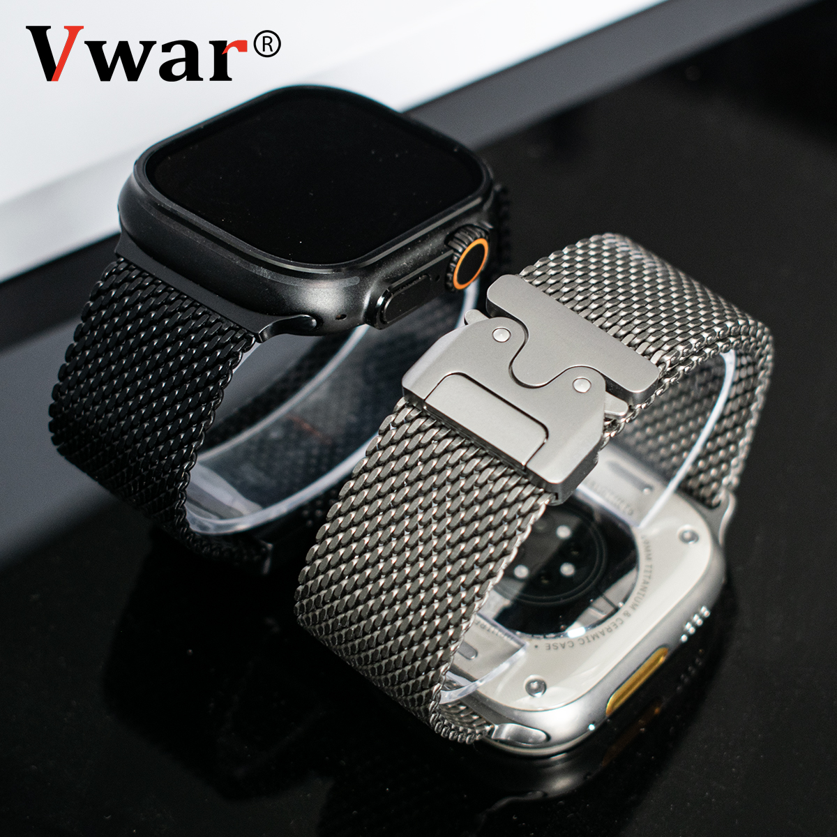 100% puur titanium Milanese lusband voor Apple Watch Ultra 1 2 49 mm 10 46 mm parachutegesp Band voor Iwatch 9 8 7 6 45 mm 44 mm