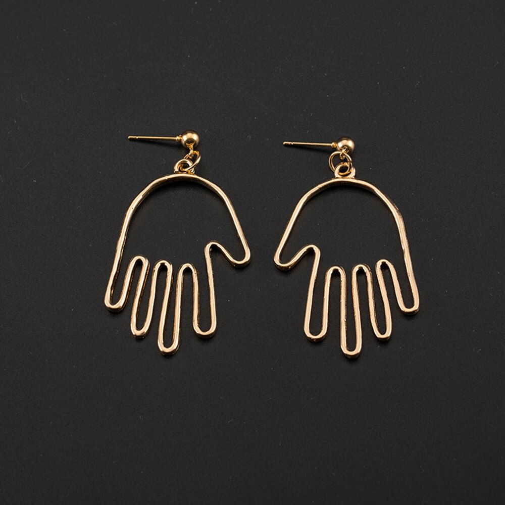 Eenvoudige Abstracte Oorbellen Voor Vrouwen Goud Overdreven Gezicht Palm Dangle Oorbellen Sieraden Koreaanse Brincos Bijoux: ES3700 Gold