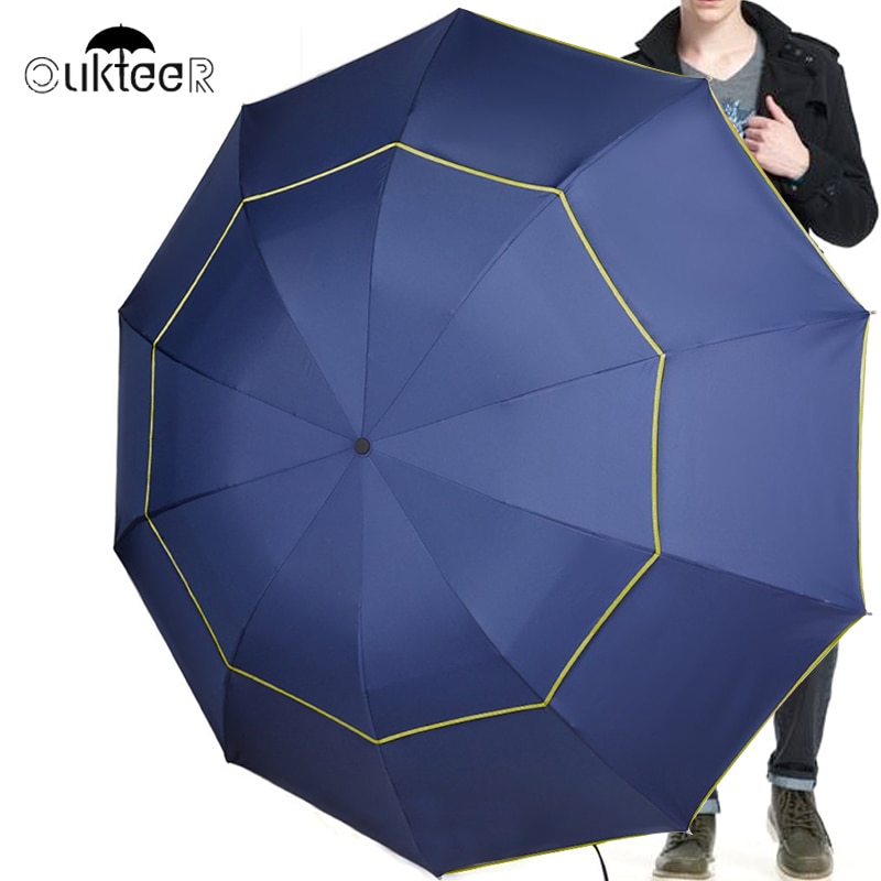 Men Umbrella Strong Windproof Rain Umbrella Double Layer Golf Umbrella Non-Automatic Business Women Men 10K Umbrella