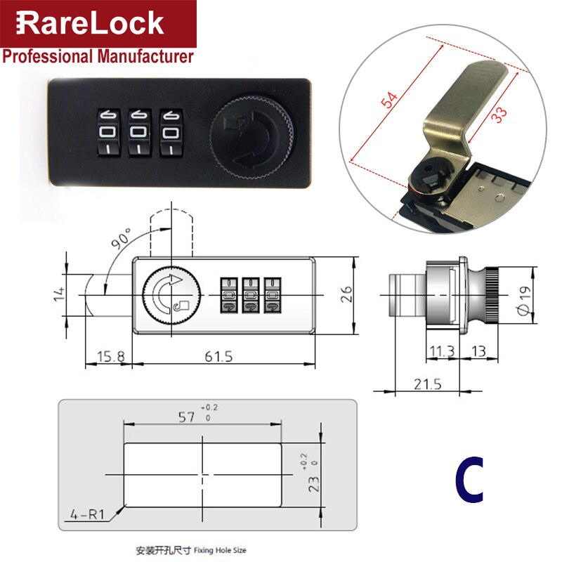 Three Position Mechanical Code Lock Keyless File Cabinet Drawer Cabinet Safe Deposit Box Cashbox Lock Hardware Rarelock MA035 B: C