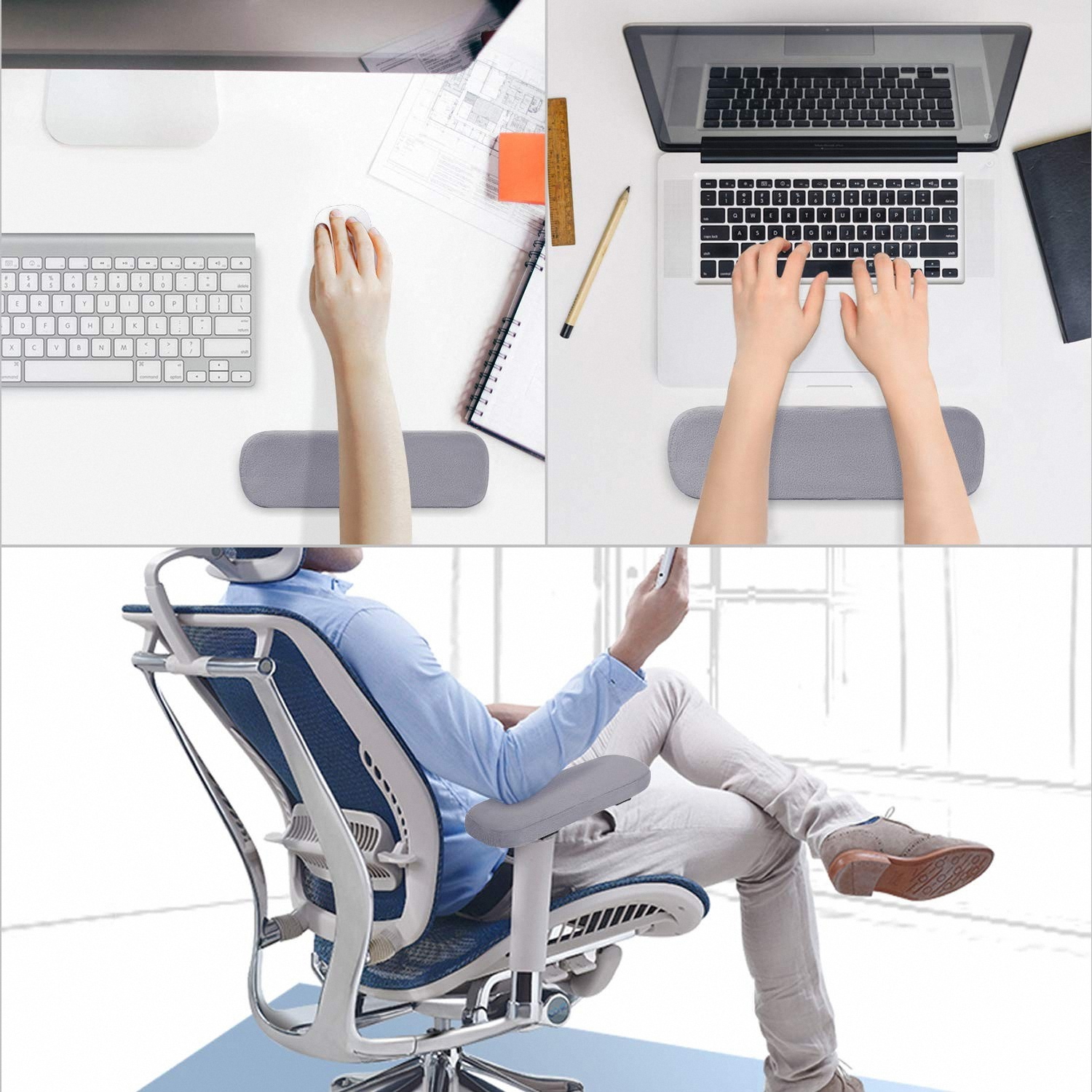 2 stk. bløde armlænshynder til pp svampeskum til hjemme-/kontorstole, armlænsbetræk til computerspil, albuehynder, aftagelige og vaskbare