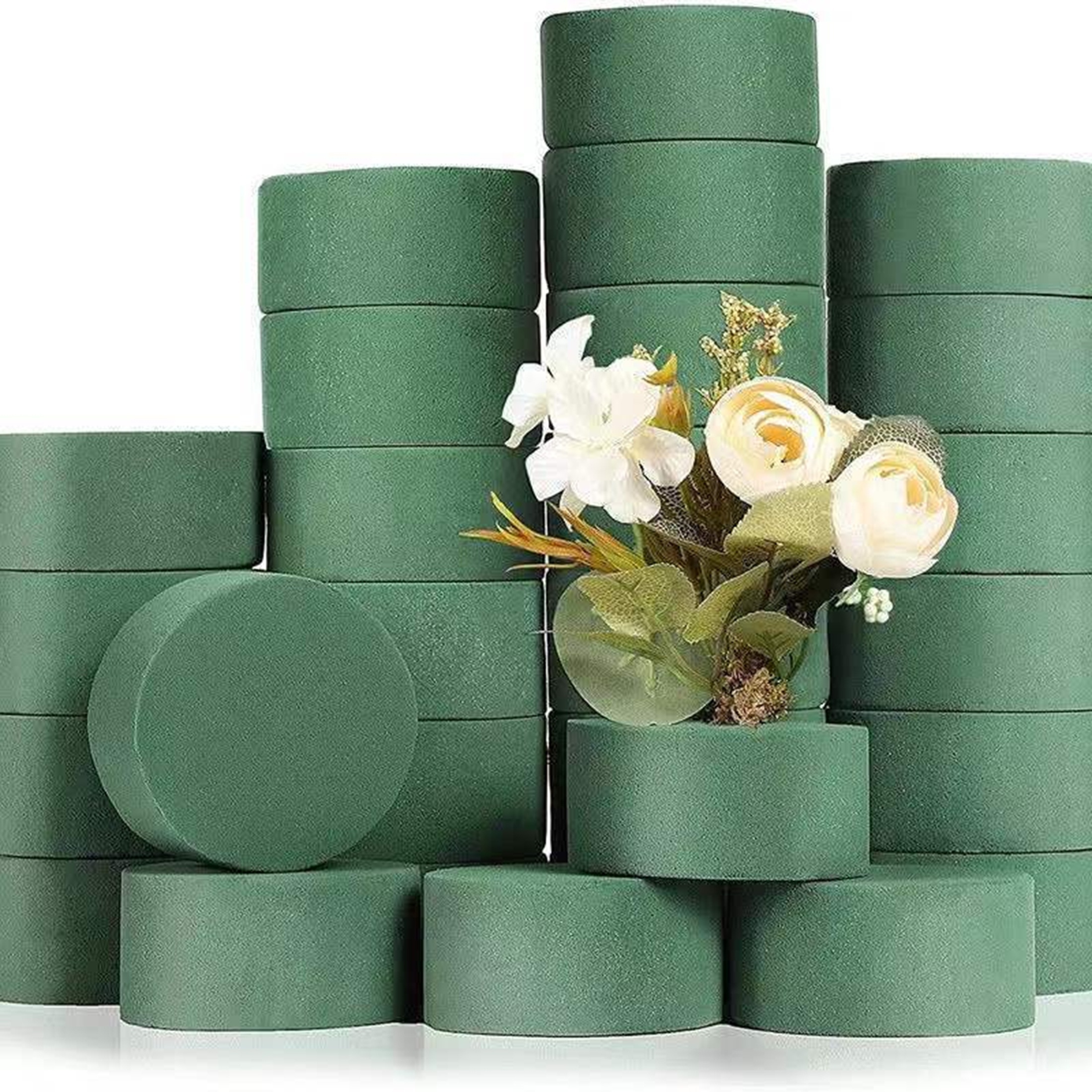 Espuma floral verde, tijolo de espuma floral redondo de 10 peças, blocos de espuma floral seca, lama de flor artificial kit de arranjo de flores diy