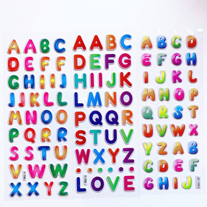 6 Sheets 3D Cartoon Stickers Waterproof Bubble PVC DIY Sticker Number Alphabet Girls Boys Kids Children GYH