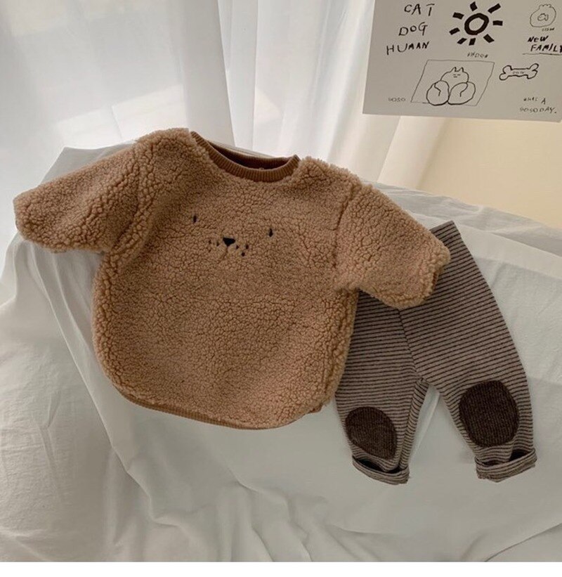 Baby winter warm plush bear embroidered Jacket toddler girl clothes boy clothes