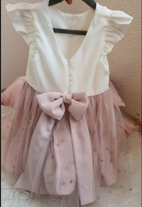 Vestido de princesa para niñas pequeñas de 1 a 8 años, manga con volantes, Perla sólida, encaje, retazos en la espalda, tutú con lazo