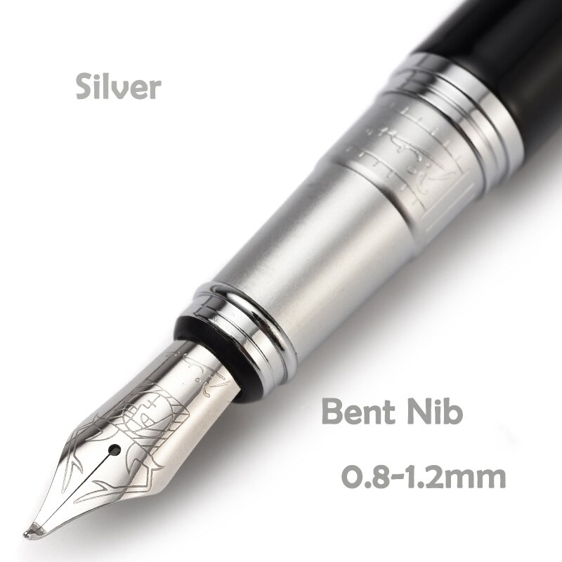 Picasso 906 Athens Dynasty Fine Nib / Calligraphy Bent Nib Fountain Pen Original Box Optional Black with Noble Golden/Silver Cap: Bent Nib Silver Cap / One Pen with Box