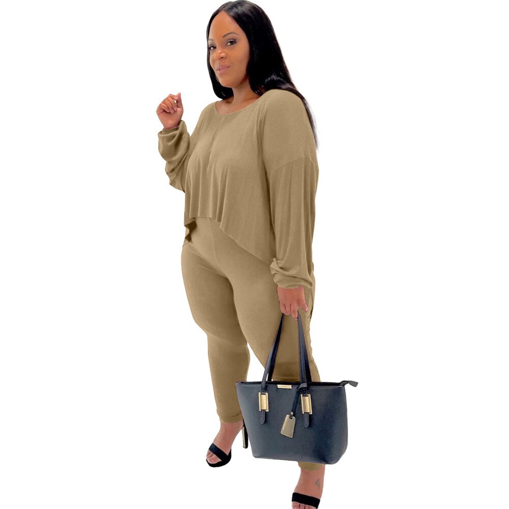 Plus Size Broek Sets Vrouwen Vallen Kleren Casual 2 Delige Set Onregelmatige Hem Tops Stretch Leggings Trainingspak