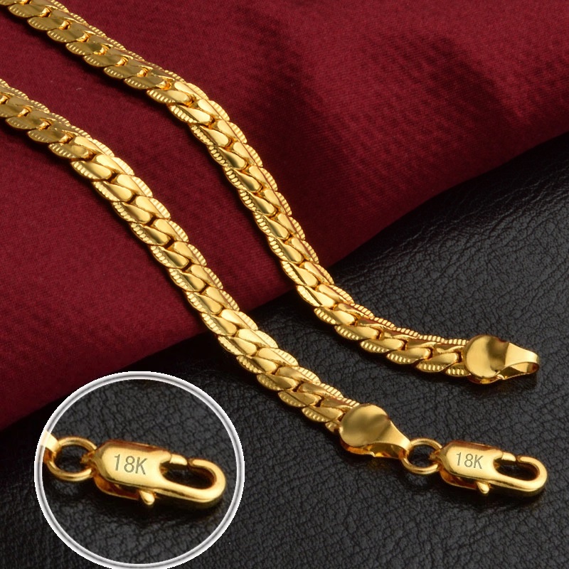 Fijne 925 Stamped Verzilverd 18K Gold 6Mm Chain Armbanden Neckalce Voor Vrouwen Mannen Mode Bruiloft Accessoires Sieraden sets