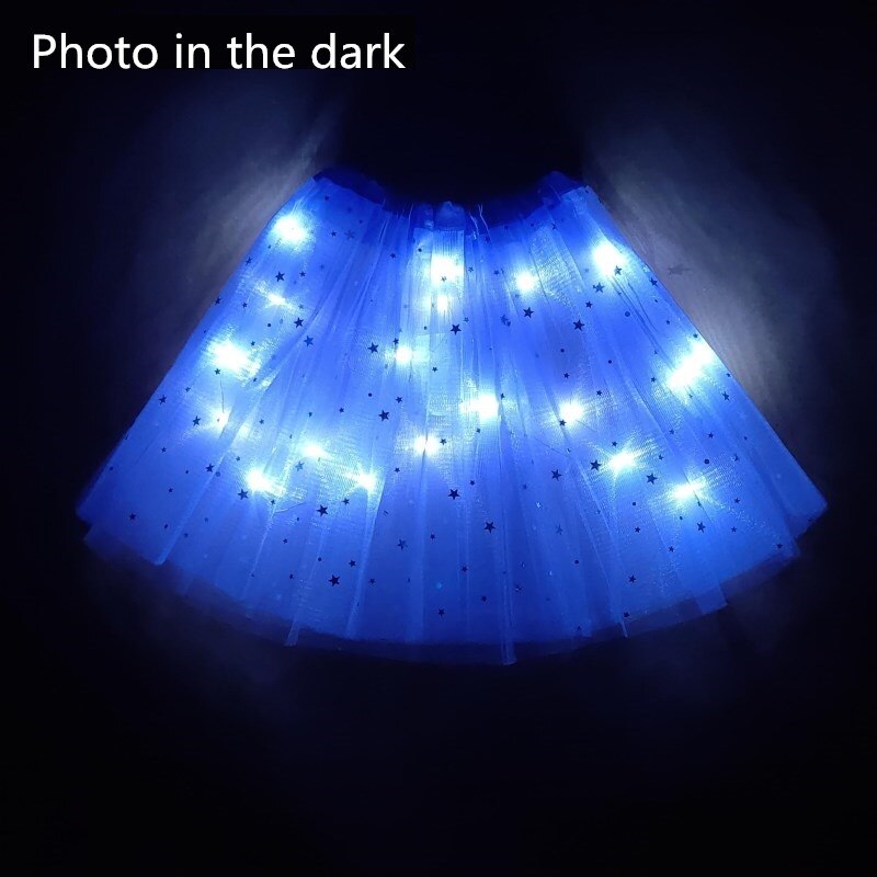 Style Mesh Skirt With Light Glows Children's Birthday Year Party Fun Girl's Skirt LED Strange Sky Blue