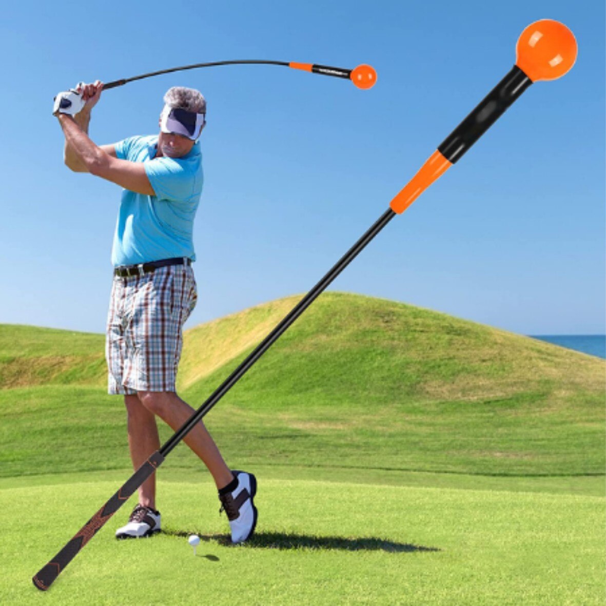 40"Golf Swing Trainer Aid for Improving Rhythm Flexibility Balance Tempo And Strength Flexible Warm-up Stick Golf Training Aids: Orange