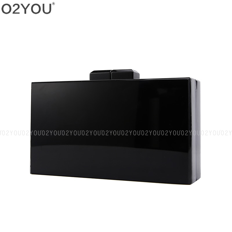 Lady Solid Black Acrylic Box Clutch Bag Women Evening Bag Wedding Party Prom Shoulder Handbag Hard case Metal Acrylic Clutches