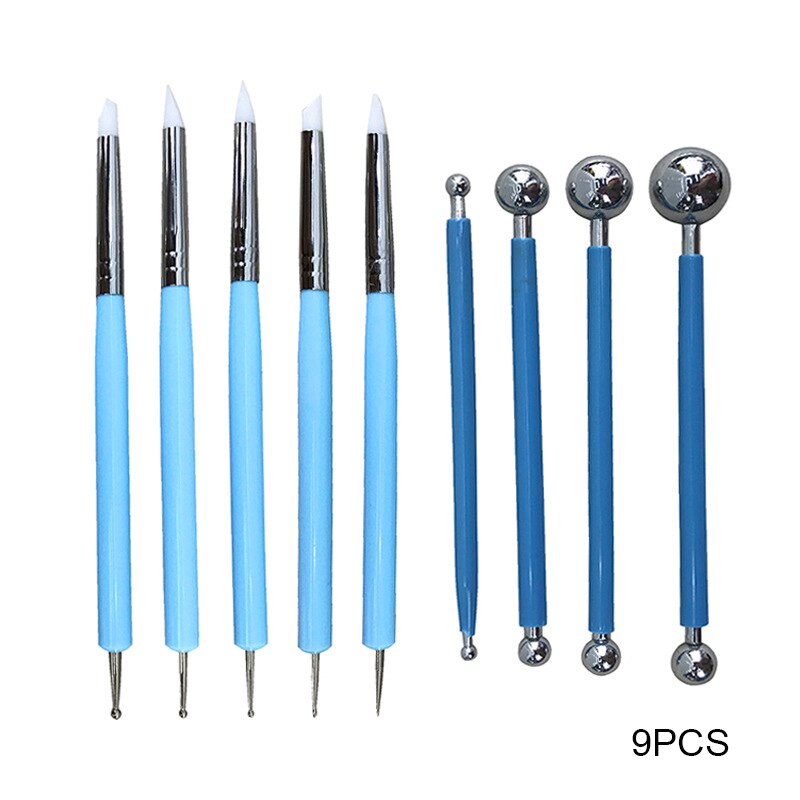 9pcs Ball Stylus Dotting Tools Set for Embossing Pattern Clay Pottery Ceramics Flower Carving Sculpting Modeling NIN668: Blue