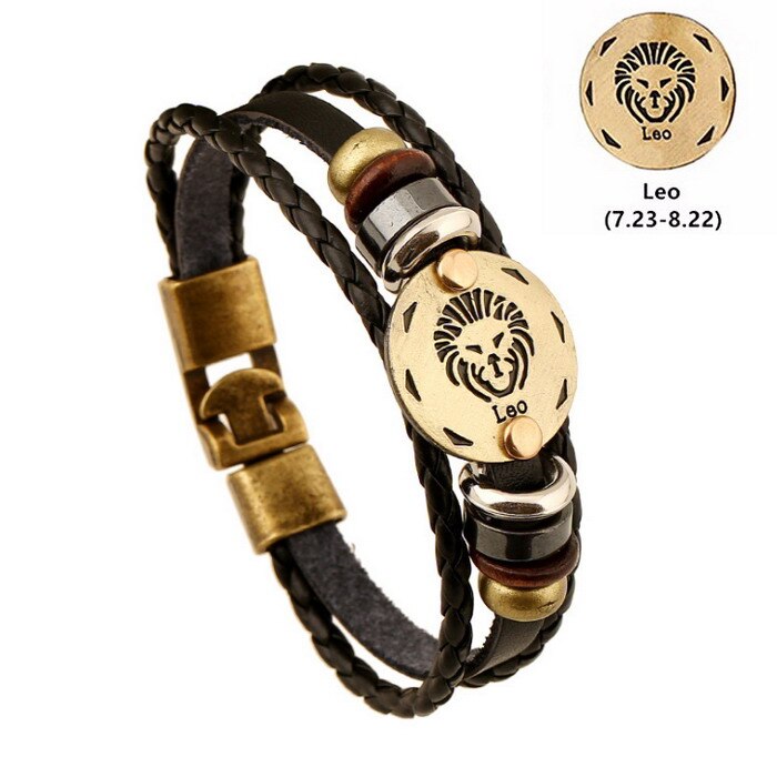 Lederen Armband Vrouwen Sieraden Leeuw Lederen Armbanden &amp; Bangles Charm Brons Legering Gesp Pulseras Mujer Sieraden voor Vrouwen: DK11507
