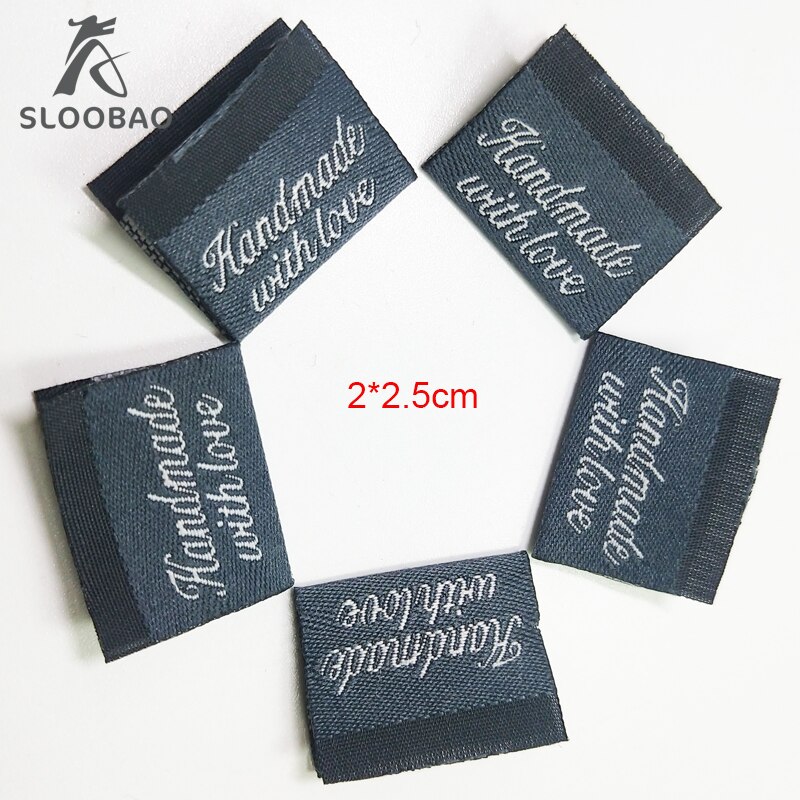 100pcs 2*2.5cm Hand made with love DIY Woven/main Labels middle folded for garment clothes/bags/shoes/clothing tags accessory
