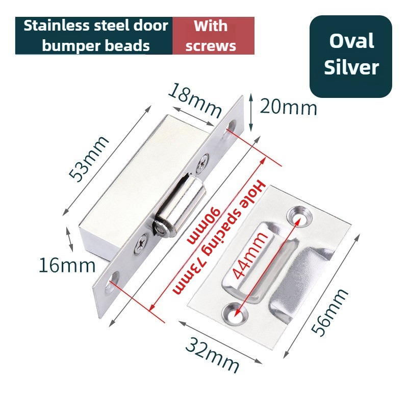 1Set Stainless steel Closet Door Ball Catch with Screw Cabinet Gate Spring Roller Ball Door Latch Set Door Stopper Furniture: Silver