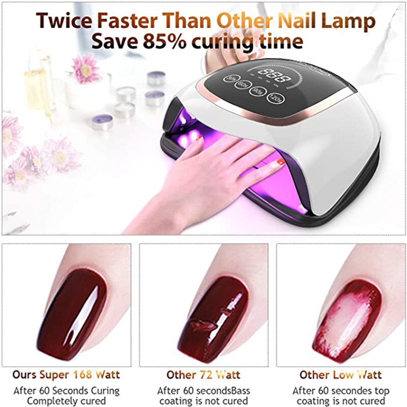 BLUEQUE-Lámpara para secado rápido de uñas, secador de Gel de uñas con pantalla LCD, 168W, 42 LED UV, V3