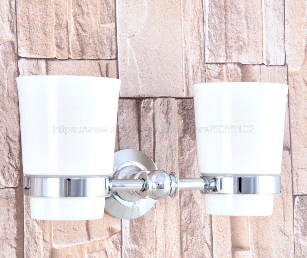 Modern Style Polished Chrome Toothbrush Holder Bathroom Accessories Toothbrush Holder Ceramic Cup Wall Mount zba798