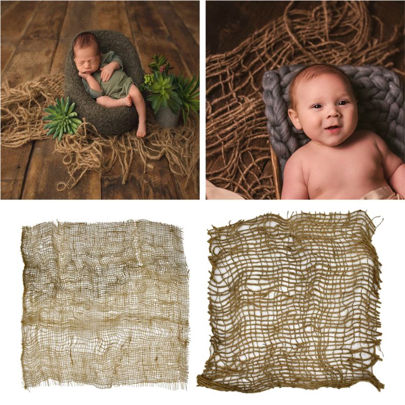 Nyfødt håndværk jute baggrund tæppe baby fotografering prop tykt jute lag netto studie rekvisitter  e65d