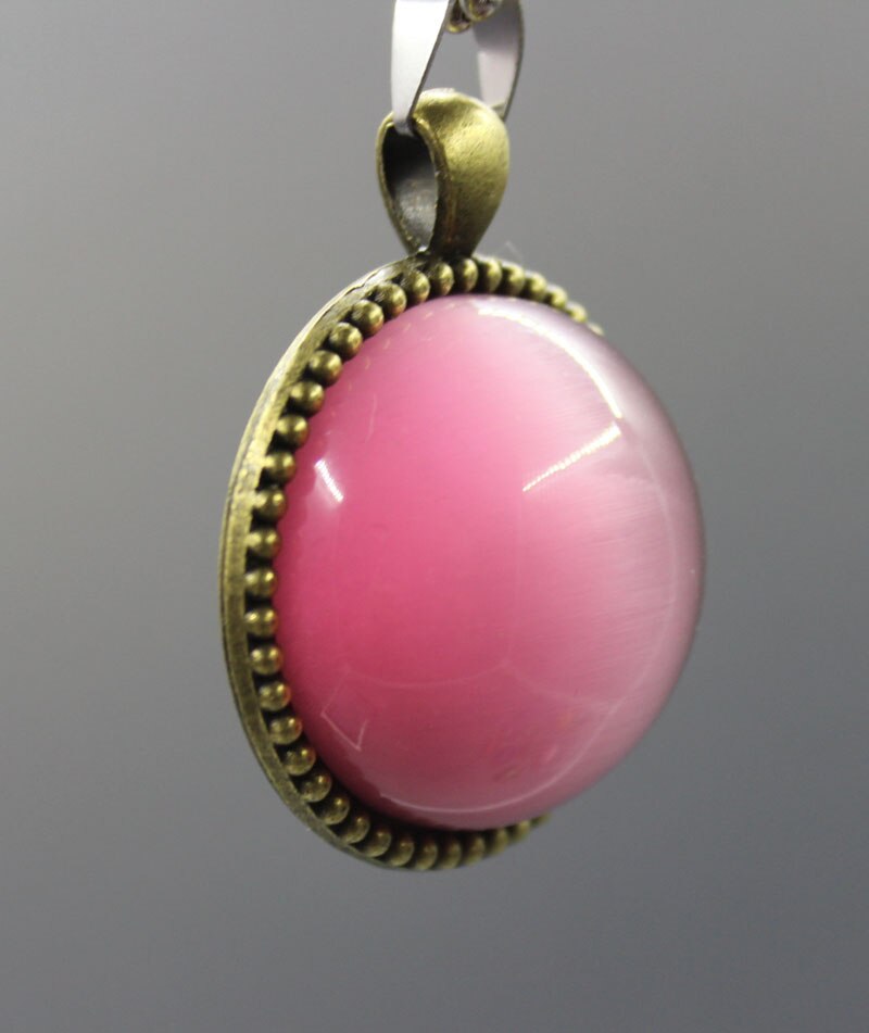 Natural handmade pink round bird cat eye pendant Women men's Amulet Jewelry
