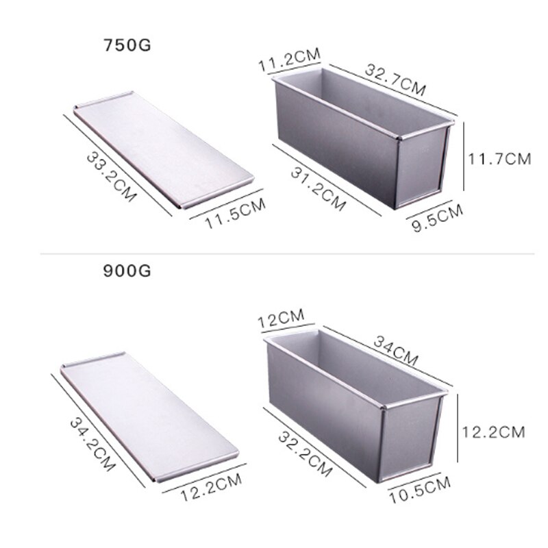 250g/450g/750g/900/1000/1200g aluminiumslegerede toastkasser brødbrød kageform bageværktøj med låg