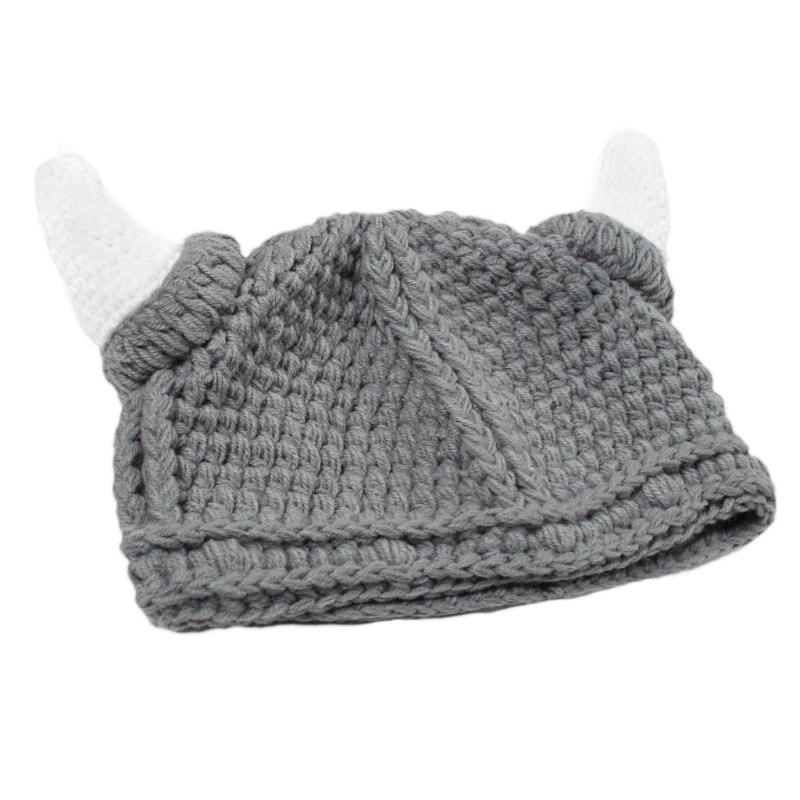 Volwassen Kids Handgemaakte Haak Gebreide Beanie Hat Leuke Grappige Ox Hoorn Ouder-kind Barbarian Viking Stretchy Skullies Cap: B