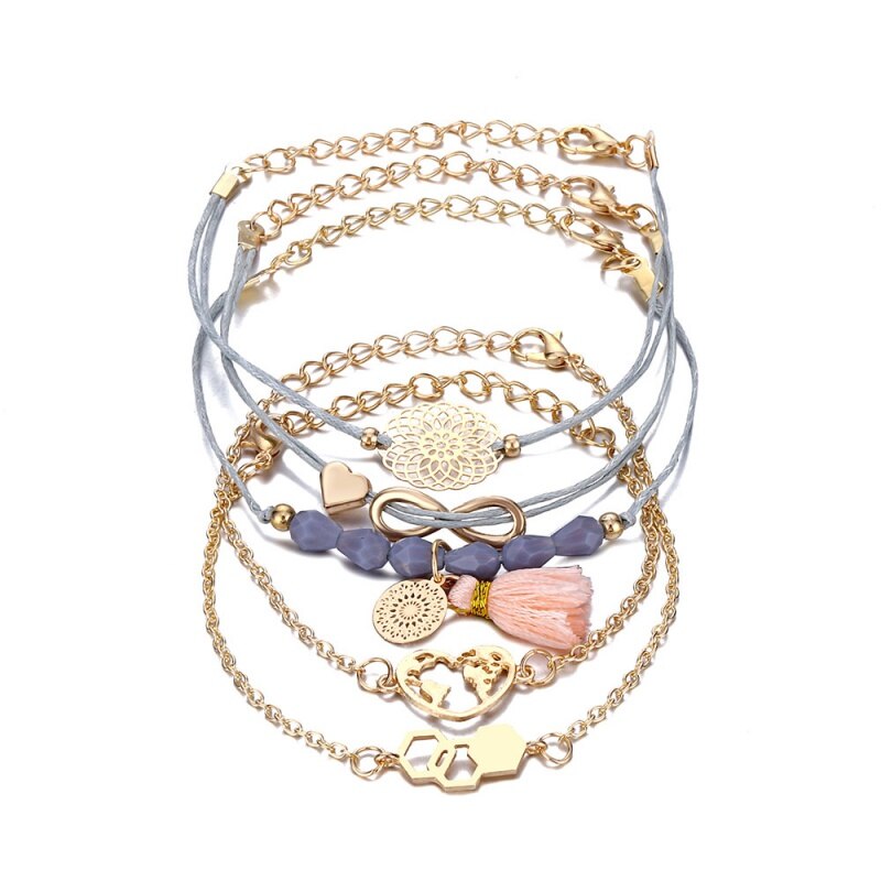 Neue Schmuck 8 Wort Herz Handgemachte Seil Perle Kette Gold Armbinde Neue Persönlichkeit Quaddel Karte Hexagon Geometrie 5 Teile/satz Armbänder