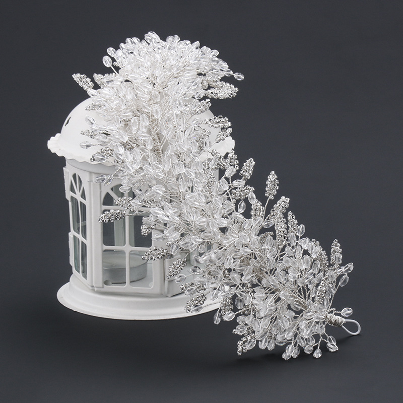 Diademas barrocas hechas a mano con cuentas de cristal transparente para novia, Tiaras de flores, corona, diadema de diamantes de imitación, accesorios para el cabello de boda