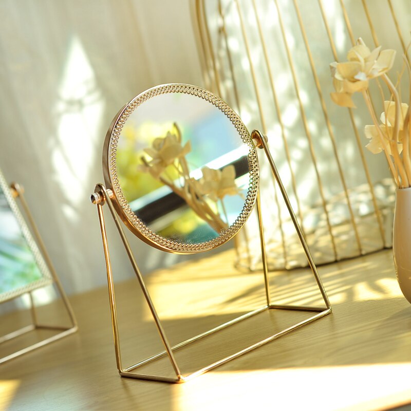 Retro luz de luxo europeu metal ouro espelho maquiagem casa desktop quadrado redondo espelhos decorativos wj527