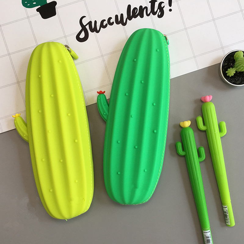 Verse Cactus Liefde Siliconen Pen Tas Etui School Office Supply Opslag Briefpapier Kids