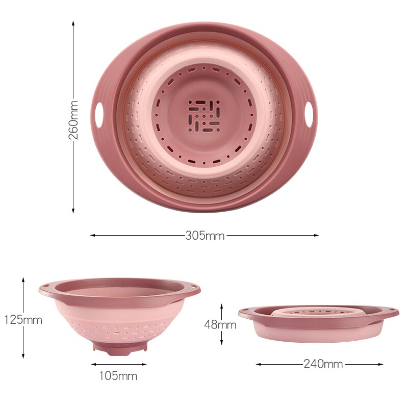 Retractable Folding Drain Basket Colander Vegetables Fruits Basket Pink Gray Bowls Drain Water Filter Bas Kitchen
