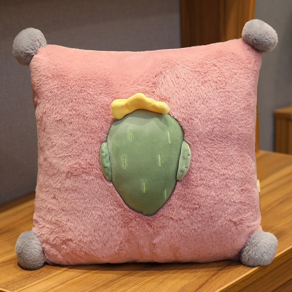 Adorable oreiller en peluche en forme de fruit, carotte, légume, couverture douce 3 in en 1 , kawaii, chaud pour les filles, amoureux, zhz: Oreiller cactus