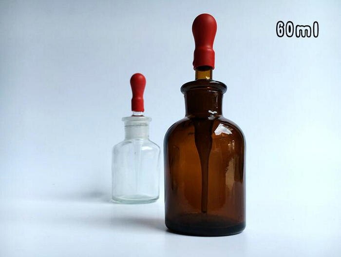 Botellas de vidrio ámbar de 60ml con goteros de vidrio rojo para laboratorio de química, contenedor de líquidos, uso en laboratorio