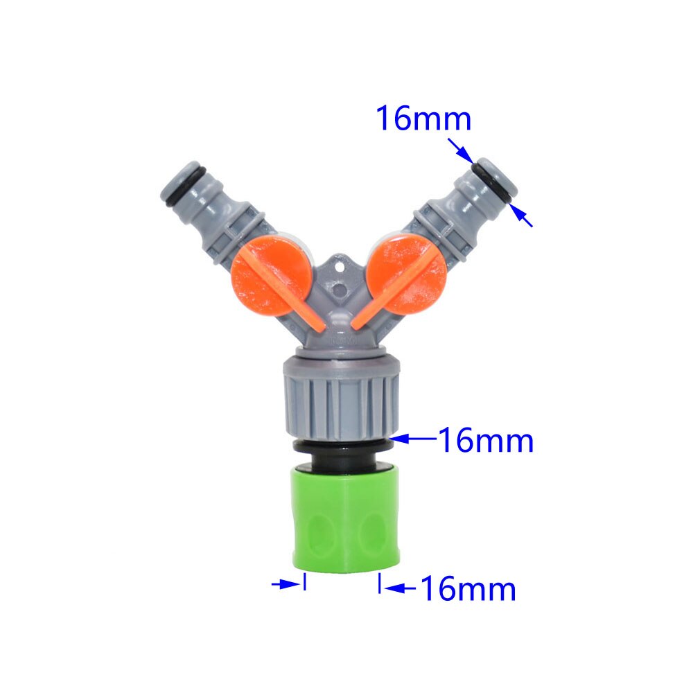 Garden Tap Hose Water Splitter 2-Way Tap Crane 16mm Quick Connector 1/2" 3/4" Female Water Irrigation Valve Adjustable Switch