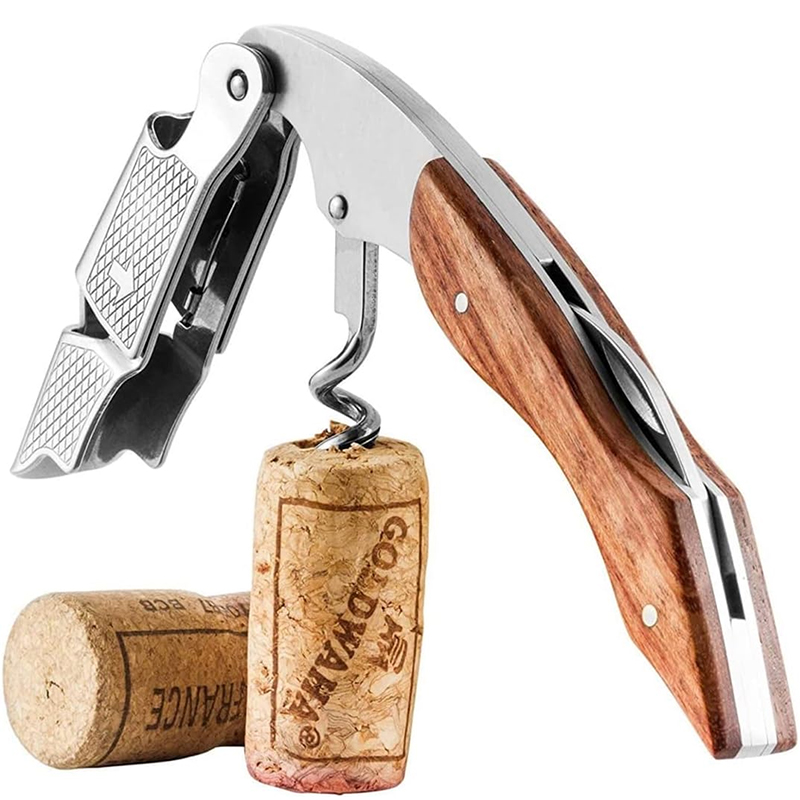 FLYMUYU Waiters Corkscrew,Wine Key with Ergonomic Wood Grip, Beer Bottle Opener, and Foil Cutter for Wine Lovers