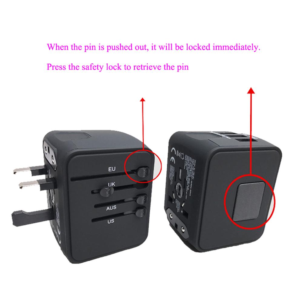 Travel Adapter International Universal Power Adapter All-in-one with 3.4A 4 USB Worldwide Wall Charger for UK/EU/AU/US plug