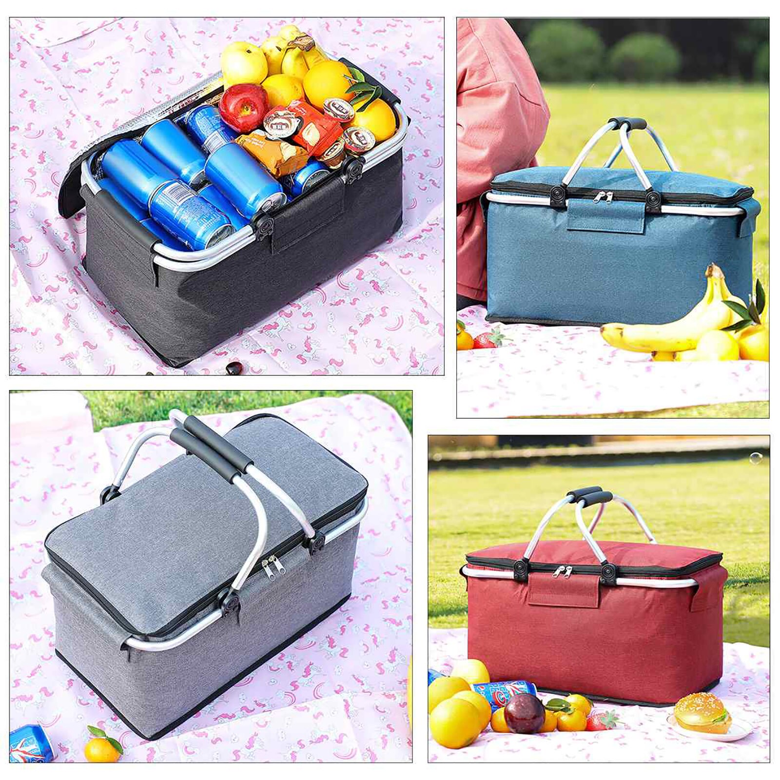 Folding Picnic Camping Lunch Bags Insulated Cooler Bag Cool Hamper Storage Basket Bag Box Outdoor Portable Picnic Basket
