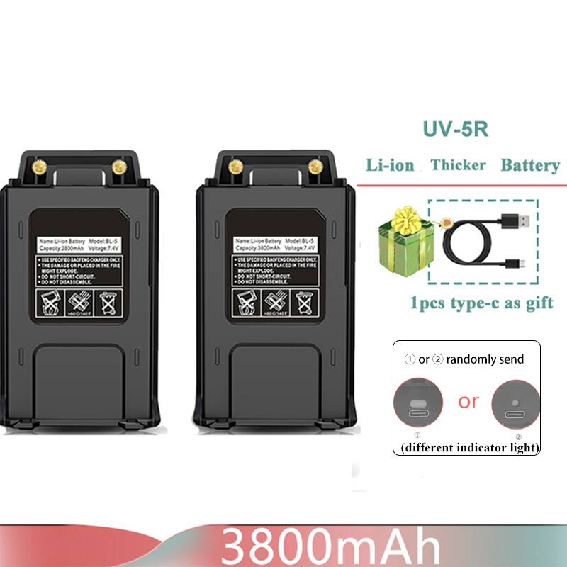 Baofeng UV 5R Battery Type-C Charger Thicker 3800mAh BL-5 For Walkie Talkie Radio UV-5RC UV-5RE BF-F8 BF-F8HP GT-5R BF-F9 UV-5X3: PURPLE