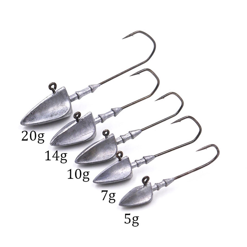 Tête de gabarit en plomb pour appât de pêche,hameçon barbelé pour leurre souple et exposé, disponible en 3.5/5/7/10/14/20 g, 5 pièces par lot,