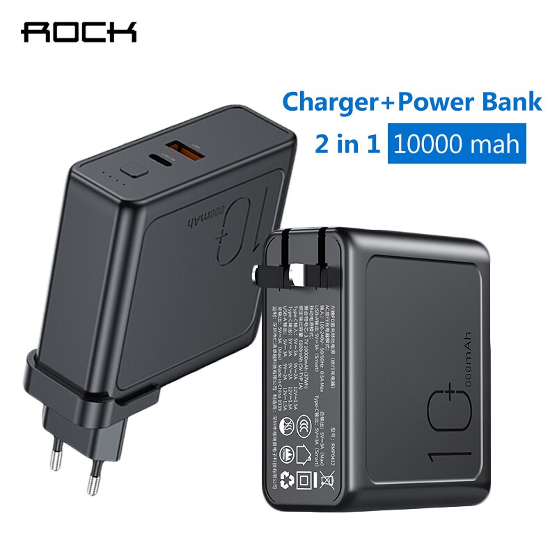 Rock 10000 Mah Power Bank 2 In 1 Eu/Us Opvouwbare Pd 3.0 Qc 3.0 Usb Charger 18W snel Opladen Powerbank Externe Batterij Powerbank