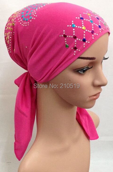 (Paillettes motifs envoyer aléatoire) cristal ITY élastique chapeau musulman hijab turban islamique (Plus de couleurs stock maintenant)